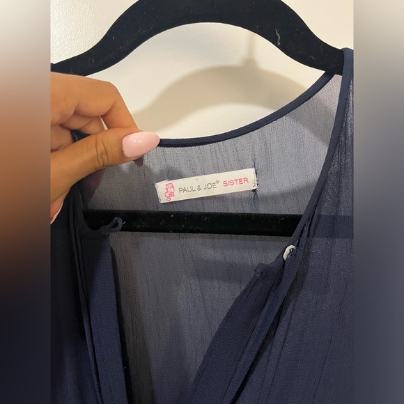 Paul & Joe Smocked Ruffle Mini Dress Navy Blue Size S - Picture 7 of 7